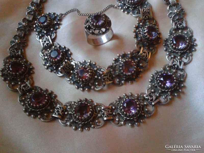 Antique Viennese jewelry set with amethyst stones
