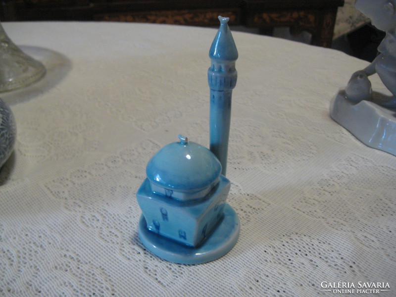 Zsolnay  kék , Pécs ,  dzsámi a minarettel 14 cm
