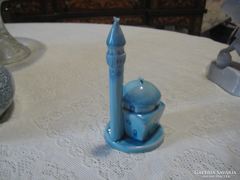 Zsolnay  kék , Pécs ,  dzsámi a minarettel 14 cm