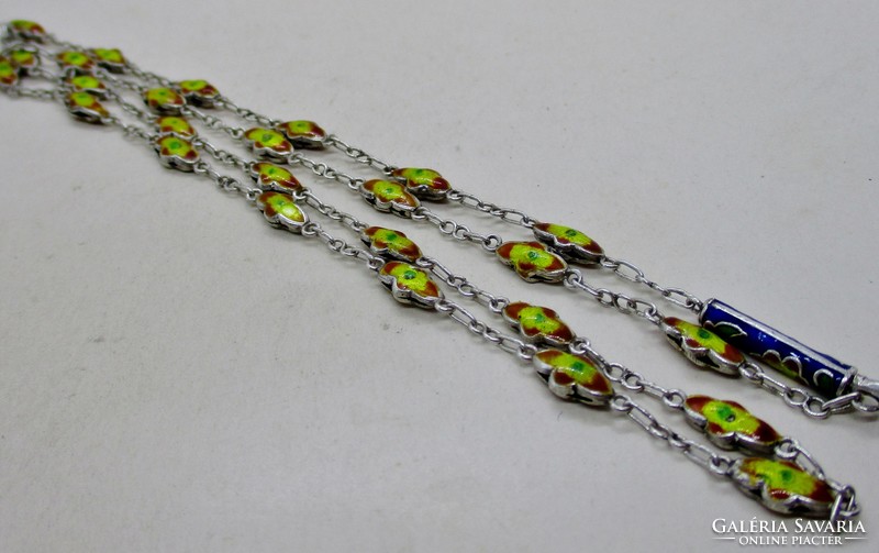 Beautiful antique Chinese enamel silver necklace