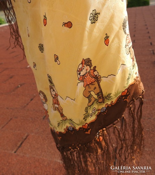 Striessnig - marked - hedgehog fringed silk scarf - scarf with hedgehogs 74 cm * 74 cm