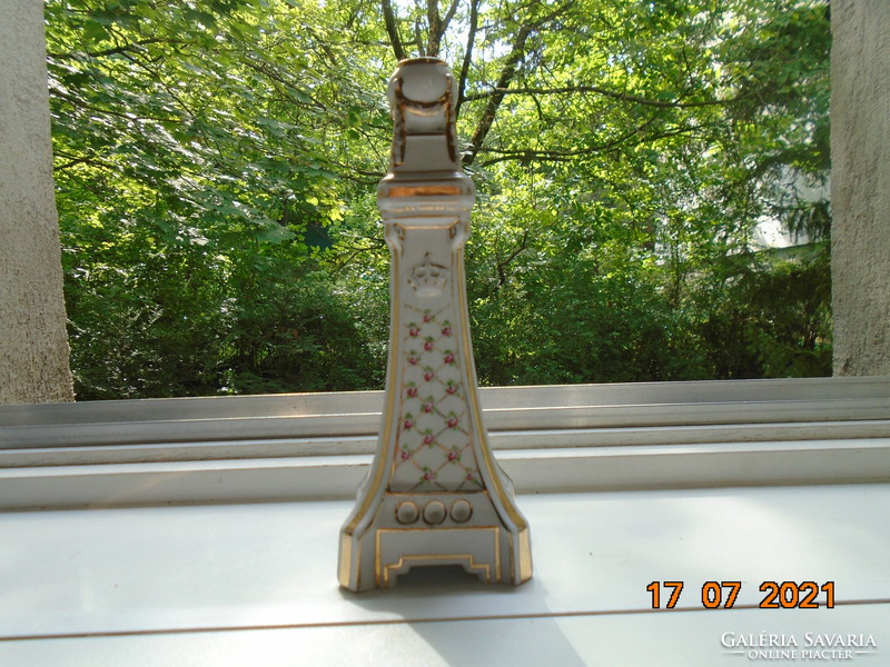 Meissen Empire obelisk with raised crown, hand painted rose gold grid, crowned dresden mark
