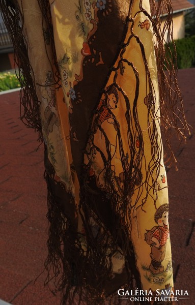 Striessnig - marked - hedgehog fringed silk scarf - scarf with hedgehogs 74 cm * 74 cm