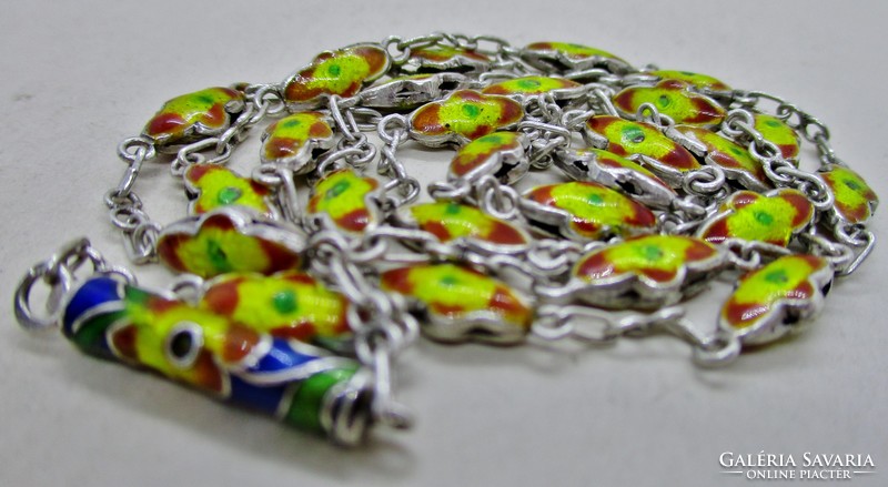 Beautiful antique Chinese enamel silver necklace