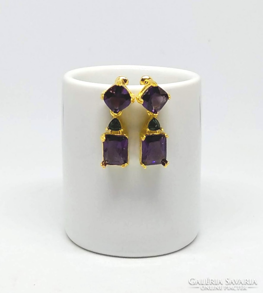 Discounted! Gold-plated (gp) earrings with faceted purple cz crystals