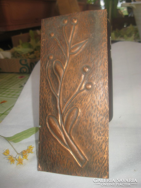 Retro, goldsmith's work, wall picture on red copper base 7.6 x 19.2 cm