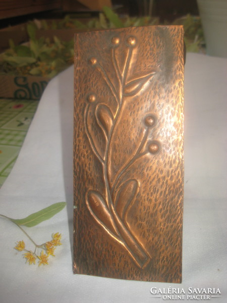 Retro, goldsmith's work, wall picture on red copper base 7.6 x 19.2 cm