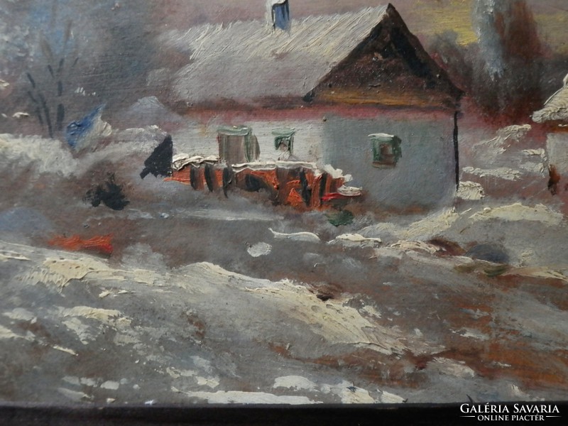 Signed by Medgyánszky, winter twilight on the farm