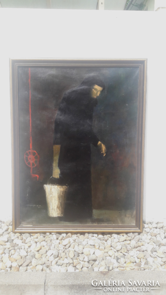 Istvánfy János (1923-) olaj-vászon 80x60 cm, szignózott - fekete ruhás emberalak portréja