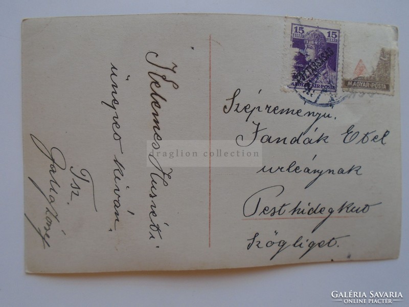 G21.309  Régi képeslap  - kislány  és  kisfiú puszilkodik 1918 Pesthidekút Sződliget