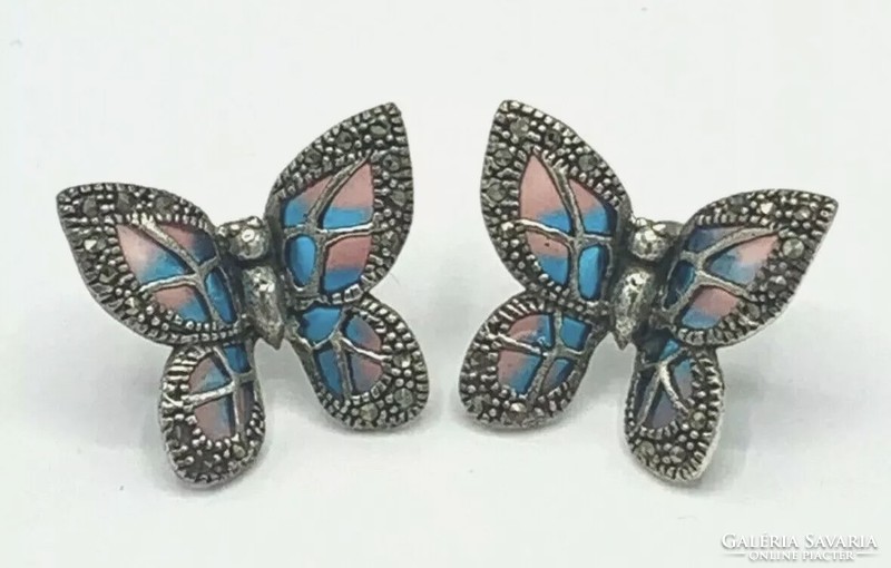 Csodás pillangó füli markazittal és tűzzománccal ezüst /925/ --új