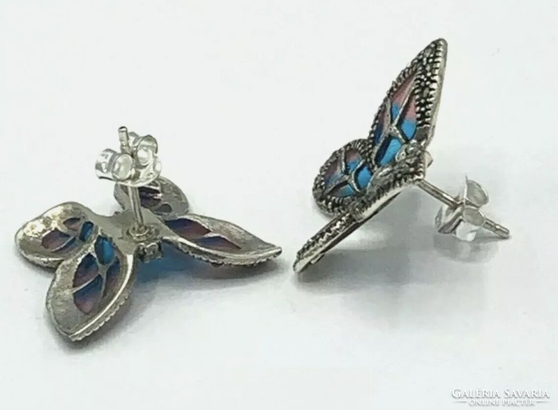 Csodás pillangó füli markazittal és tűzzománccal ezüst /925/ --új