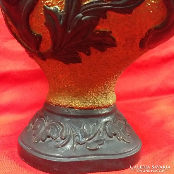 Alt wien austria johann maresch majolica faience terracotta gilded vase, carafe. 38 Cm.
