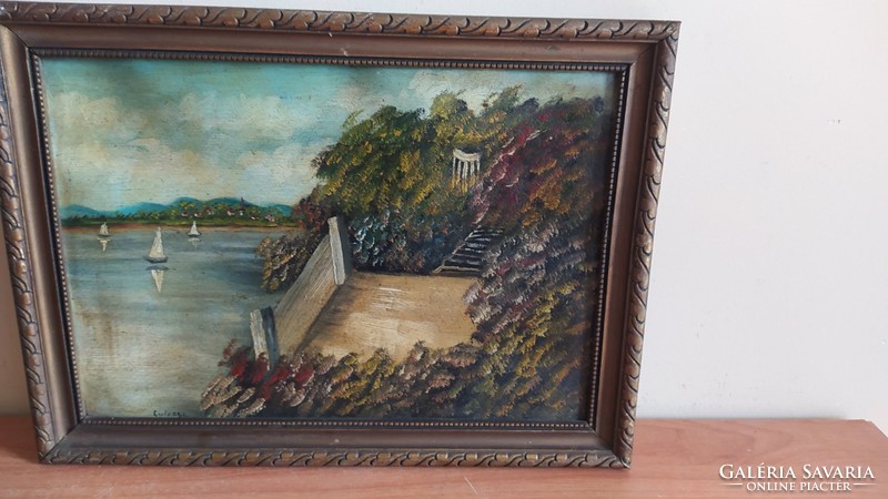 (K) Régi festmény Gulyás J. szignóval 39x29 cm vitorlások