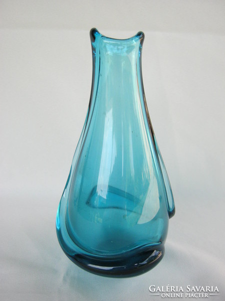 Retro ... Bohemia blue thick glass vase