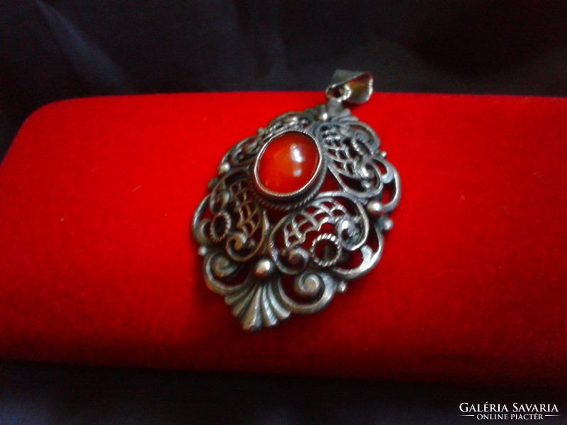 Antique silver pendant with carnelian stone 1880.Year
