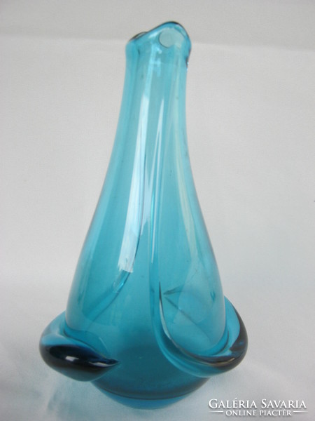 Retro ... Bohemia kék vastag üveg váza