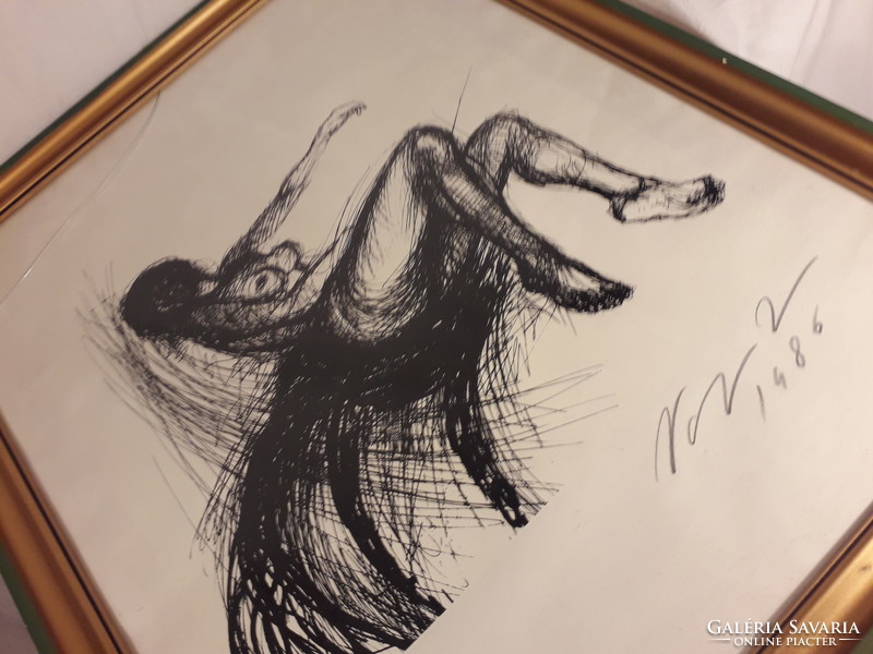 Marked female nude ink drawing ink drawing framed