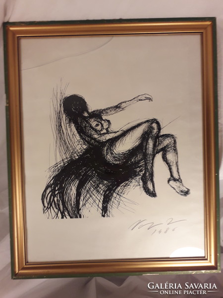 Marked female nude ink drawing ink drawing framed