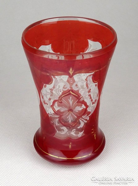 0U964 Antik bíborpácolt Biedermeier üveg pohár