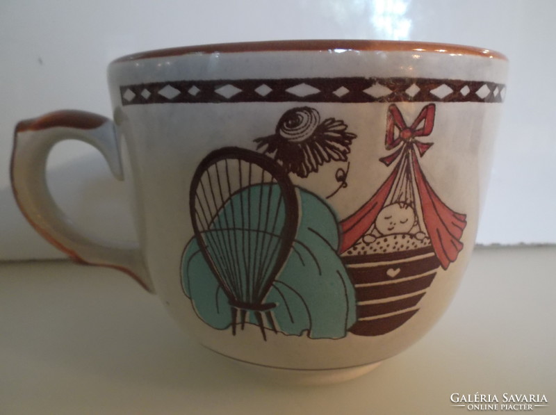 Mug - marked - 0.5 l - for grandma - ceramic - patterned on 3 sides - German - perfect