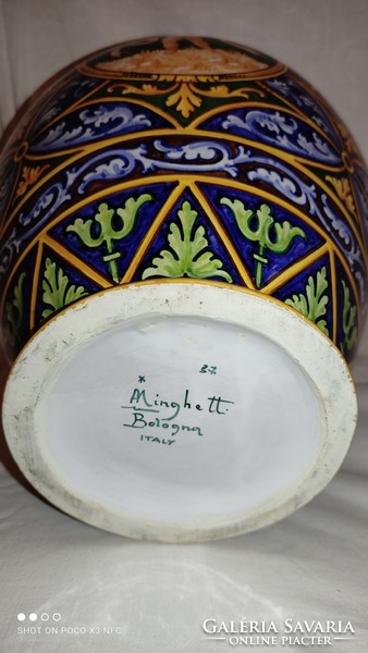 Angelo Minghetti 19th Century large majolica ceramic amphora marked flawless