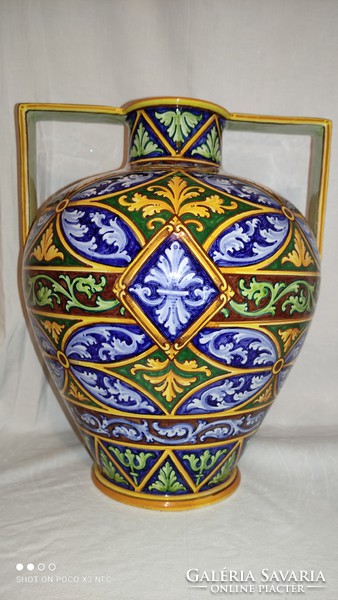 Angelo Minghetti 19th Century large majolica ceramic amphora marked flawless