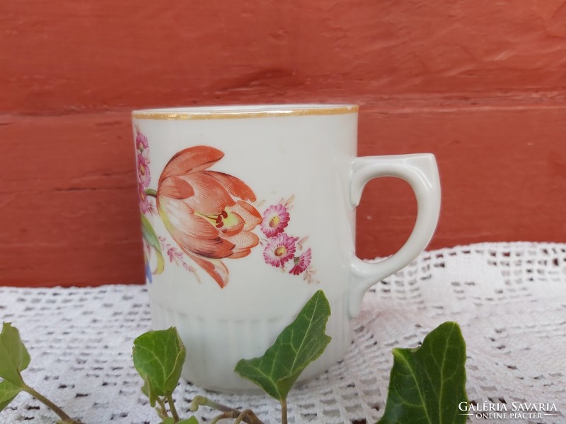 Rare collector's skirted zsolnay with floral pattern tulip porcelain mug nostalgia peasant villager