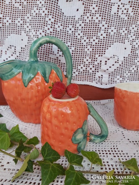 Strawberry, fruity strawberry ceramic set, jug, jug + 2 glasses of nostalgia