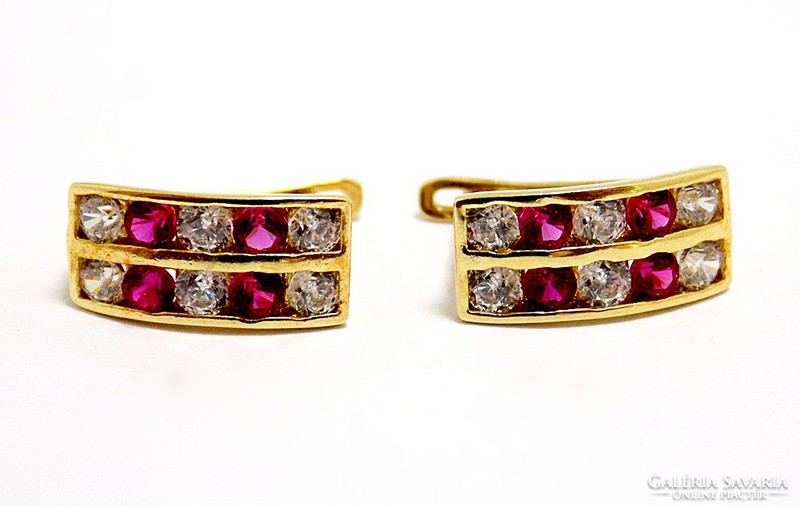 Gold earrings with red and white stones (zal-au70441)