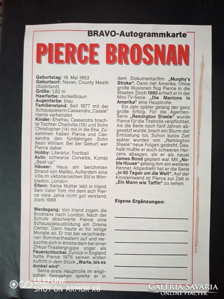 Pierce Brosnan autogramkártya a Bravo magazinból