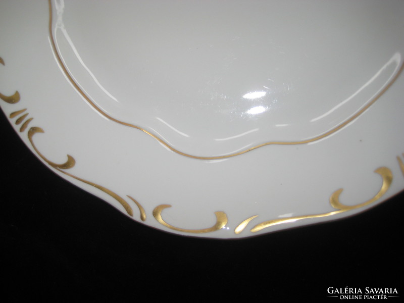 Zsolnay flat plate, Gundel restaurant with inscription, gold feathered 25.7 cm, marked