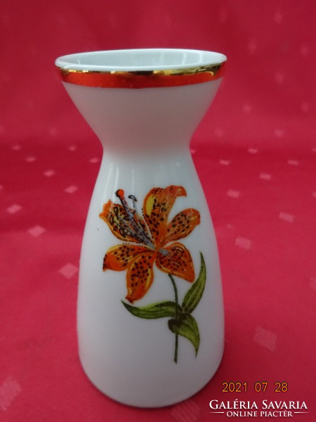 Hollóházi porcelán váza, sárga virággal, magassága 10,5 cm. Vanneki!