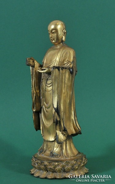 Antique gilded bronze Buddhist monk statue, 18th century