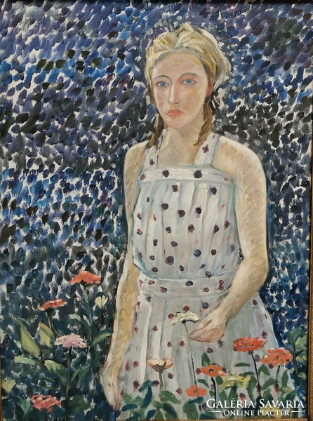 Girl picking flowers - impressionist painting