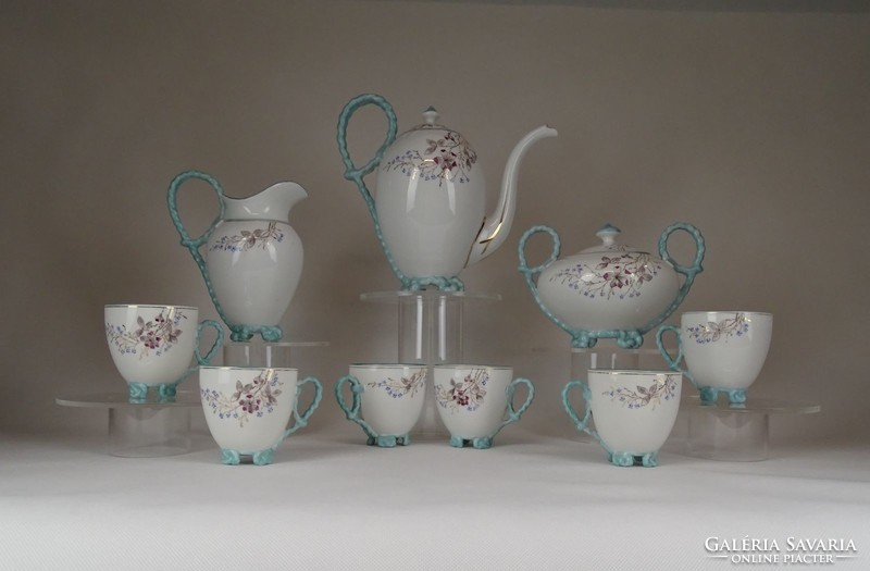 1F358 Antik virágmintás 6 személyes porcelán teáskészlet 19. sz. vége
