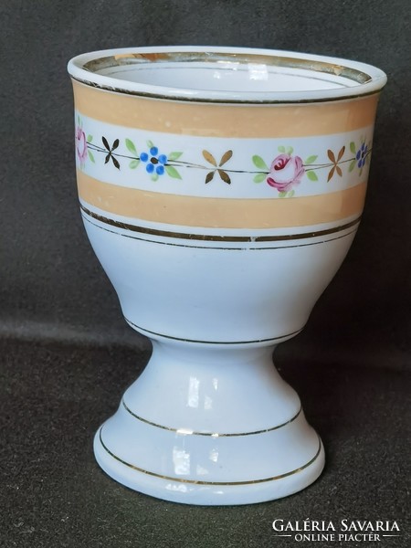 LEÁRAZTAM!!! Antik biedermeier kézzel festett lüszterezett porcelán talpas pohár