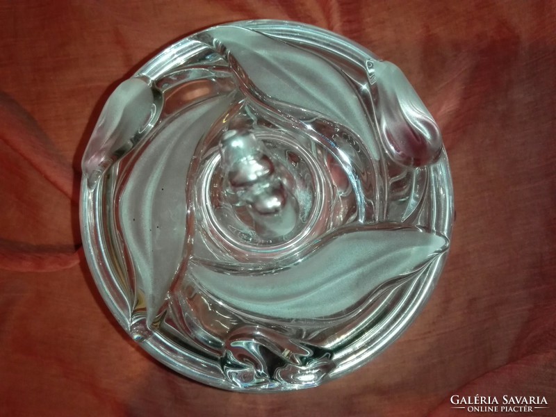 Új,csiszolt,homokfúvott üveg bonbonier 18x15 cm
