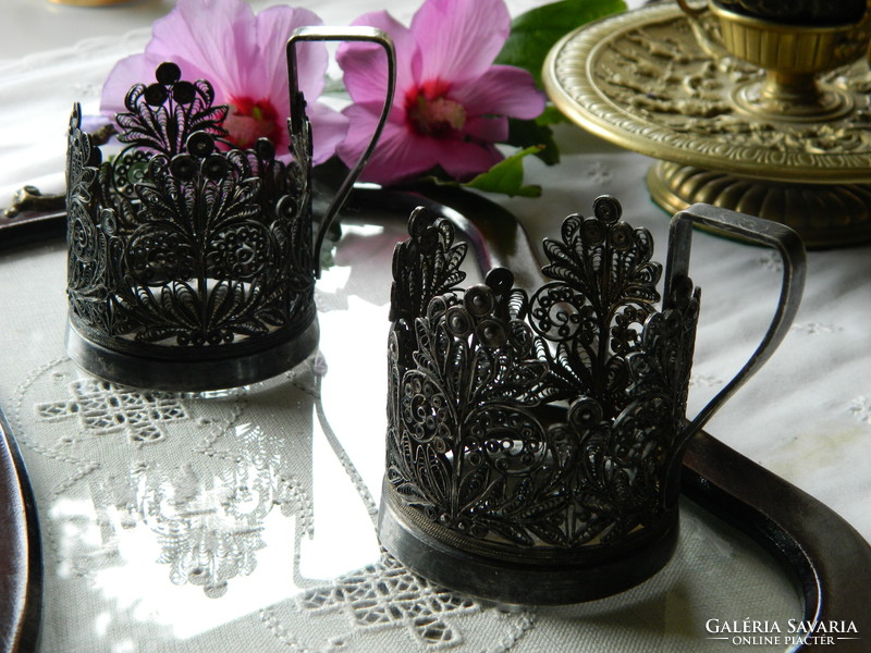 Old marked metal ornate glass holder, 2 pcs