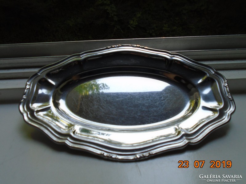 Baroque oval chromed metal tray with embossed rim