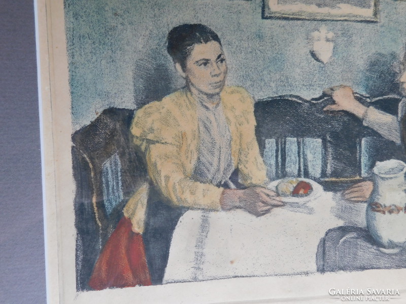 Fényes Adolf (1867 - 1945): Látogatás 1907.Litográfia,akvarell,grafika