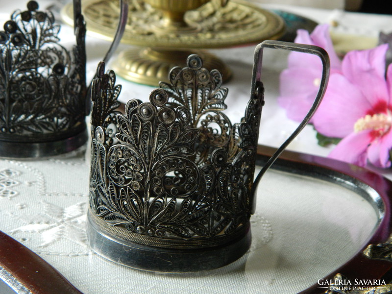 Old marked metal ornate glass holder, 2 pcs