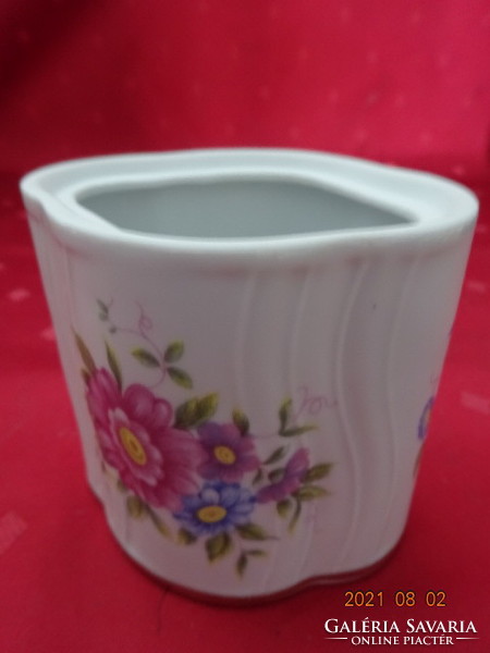 Hollóházi porcelán, tavaszi virágmintás bonbonier, magassága 7,7 cm. Vanneki!