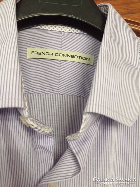 Márkás férfi, kamasz ruházat, halványlila vékony csíkos ing, French Connection márka, 16-os méret