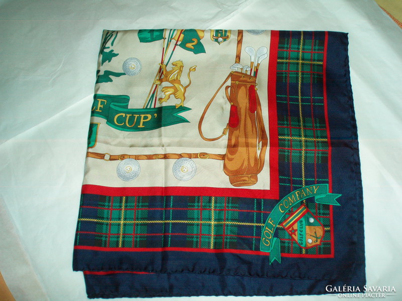 Vintage golf genuine silk silk scarf