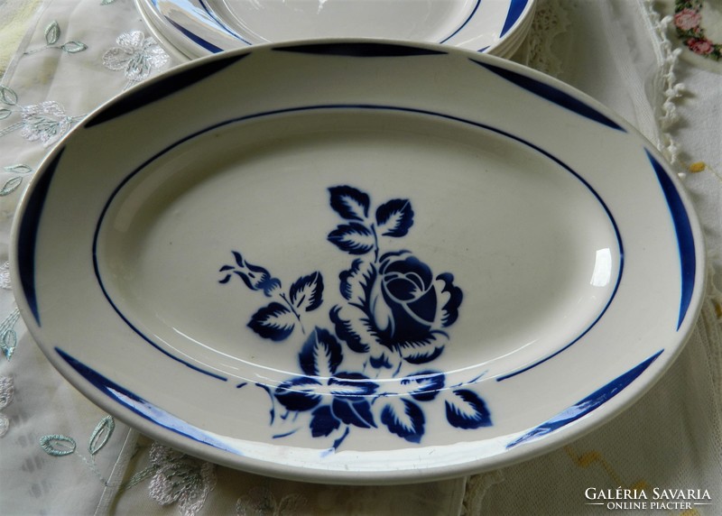 Fb badonviller versailles french faience bowl, sideboard and 3 larger plates with blue roses