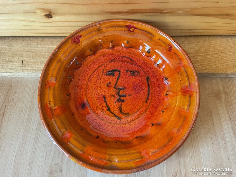 Polgár Ildikó retro kerámia Picasso hatással iparművészeti tál tányér