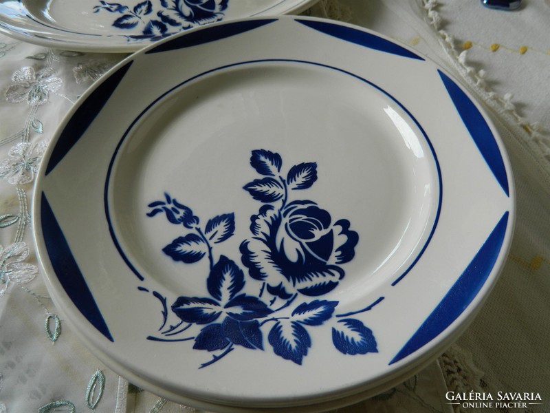 Francia Versailles FB Badonviller fajansz tál, tálaló és 3 db nagyobb tányér, kék rózsa