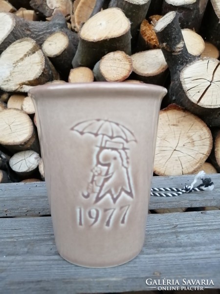 Függő kerámia kaspó /  pohár, 1977 _ gyerek dekor, Rössler Porzellan, Made in Switzerland