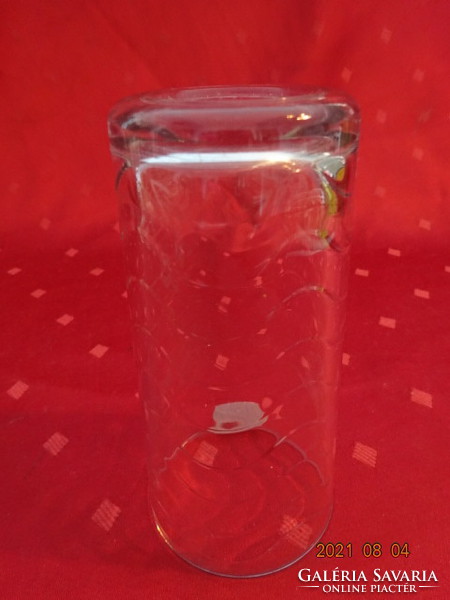 Glass cup, with wavy pattern, height 13 cm, diameter 6.5 cm. He has!
